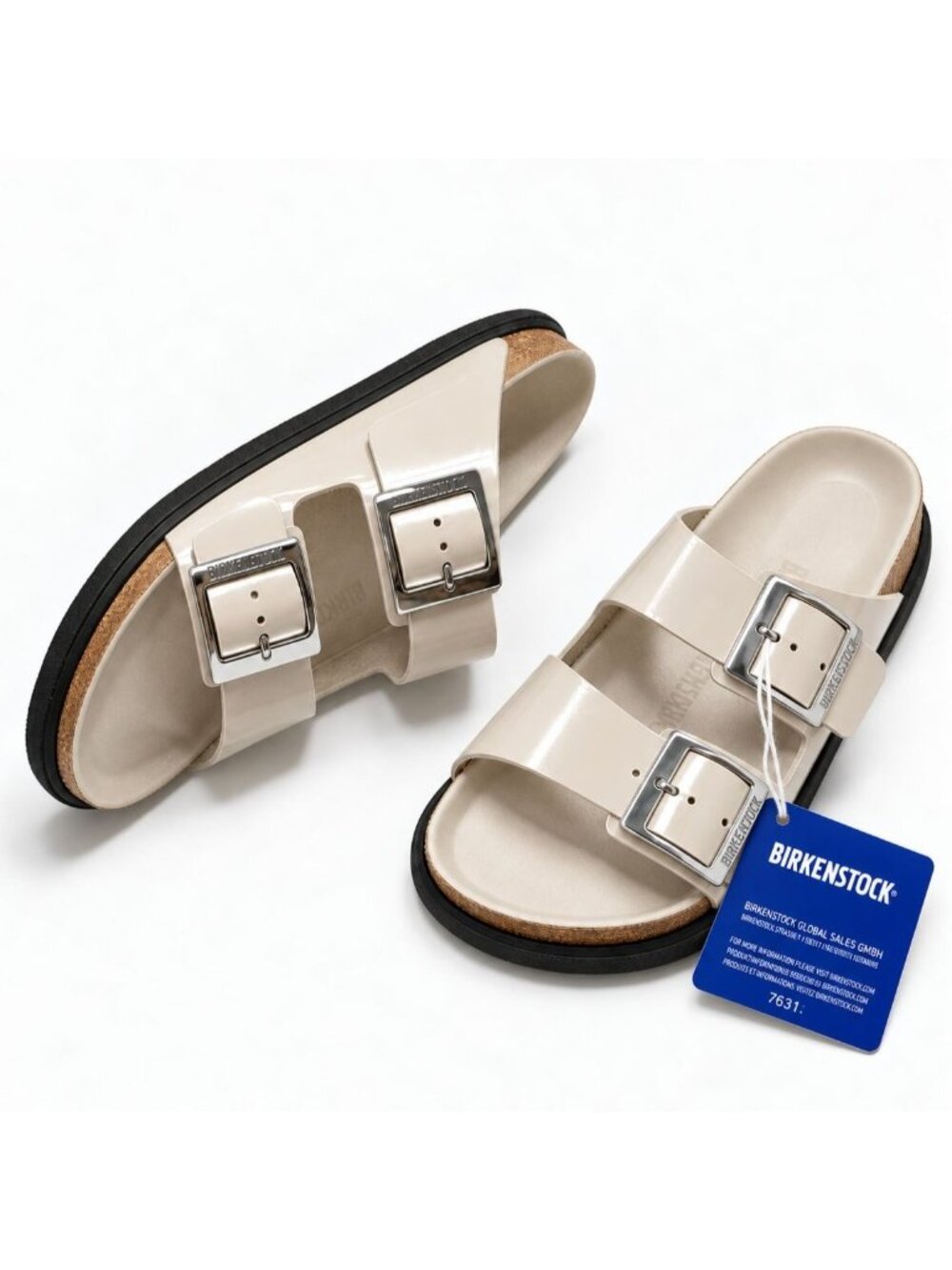 Birkenstock Women’s Arizona Droplet Buckle Patent Leather Sandals Oyster EU 38